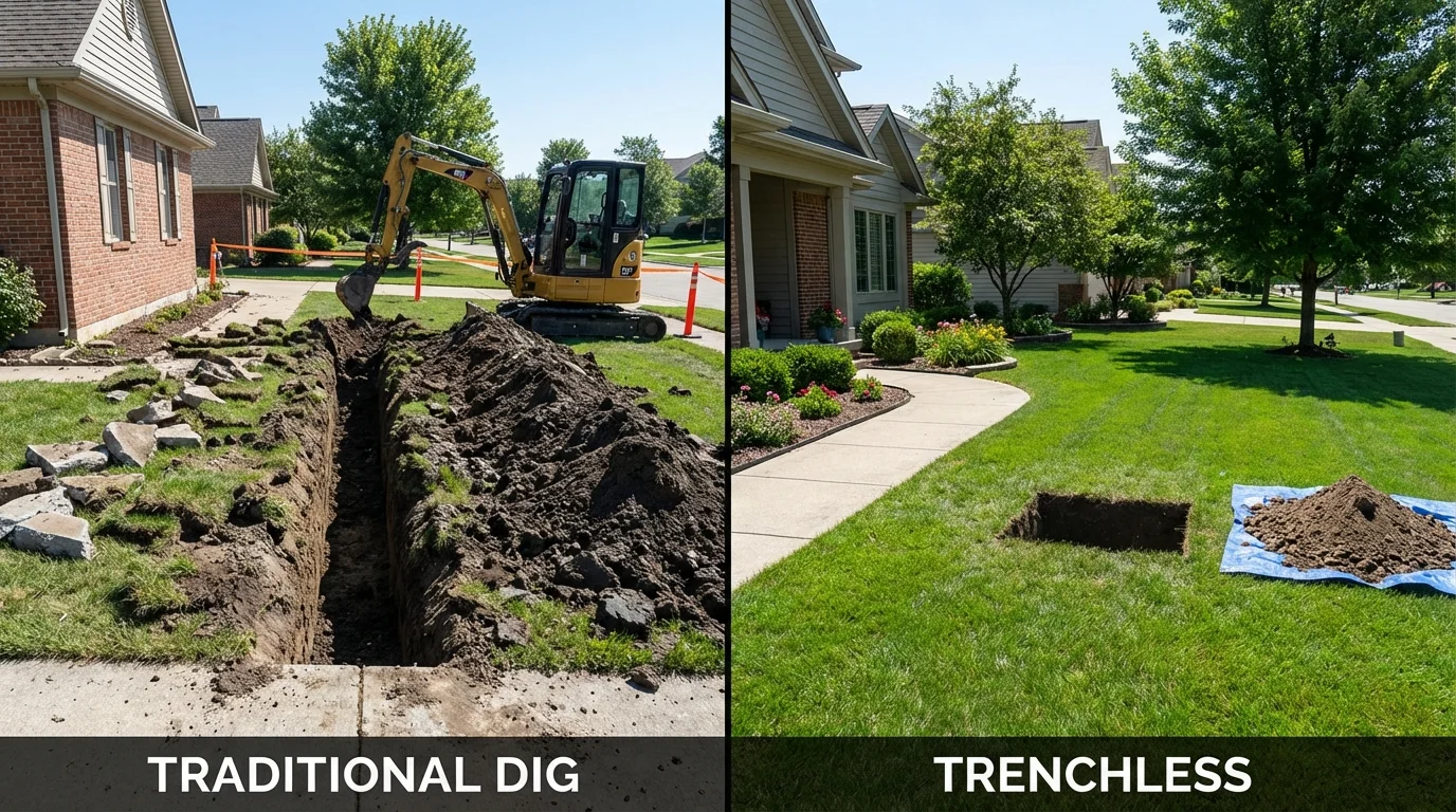 Trenchless sewer repair with minimal yard damage versus traditional excavation in Grenada, MS
